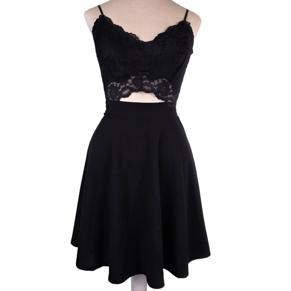 O'Delilah Black Lace Dress S Dark Coquette Goth Vamp Spaghetti Strap Mini Emo